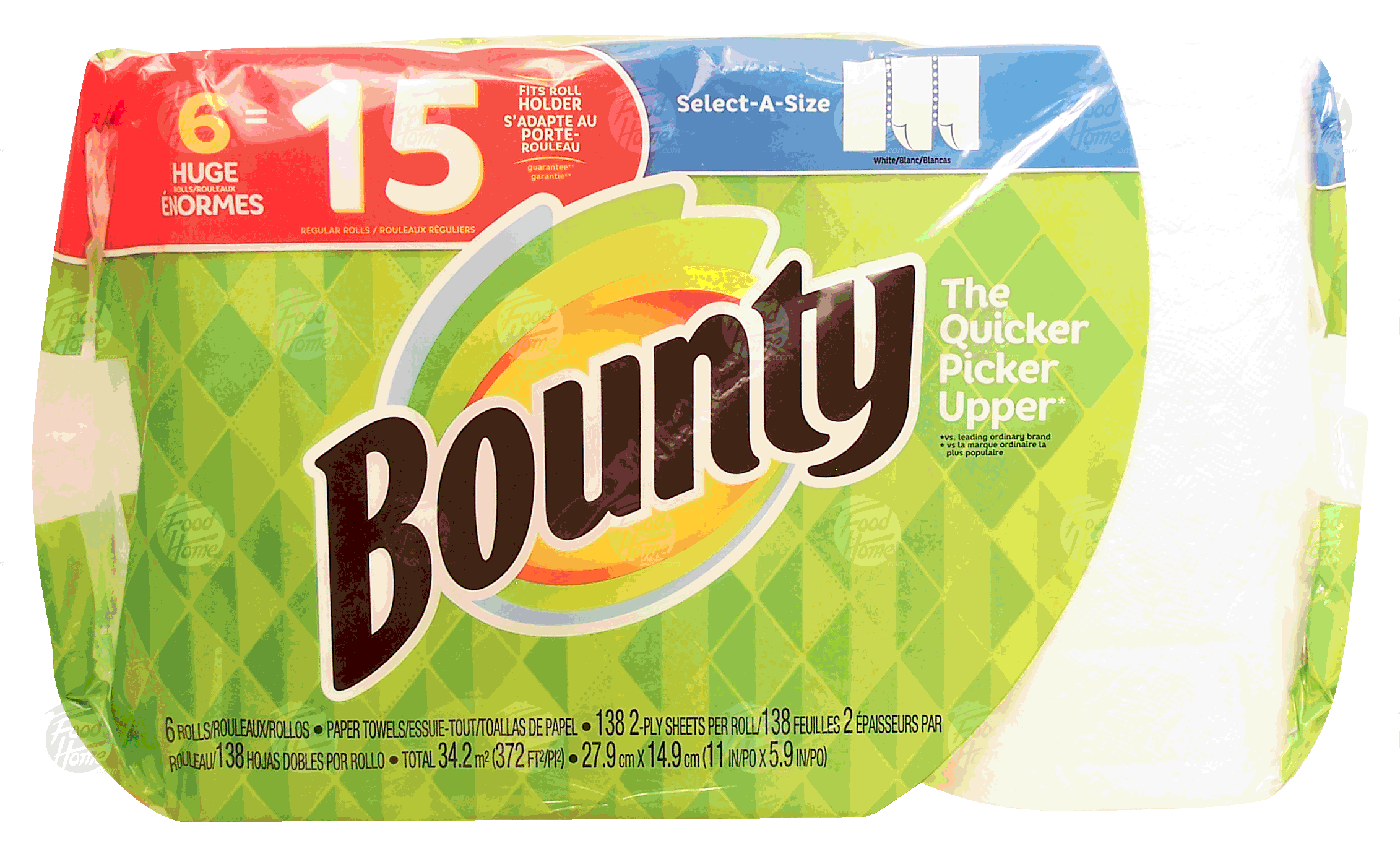 Bounty  paper towels, huge rolls, 138 2-ply sheets per roll, select-a-size Full-Size Picture